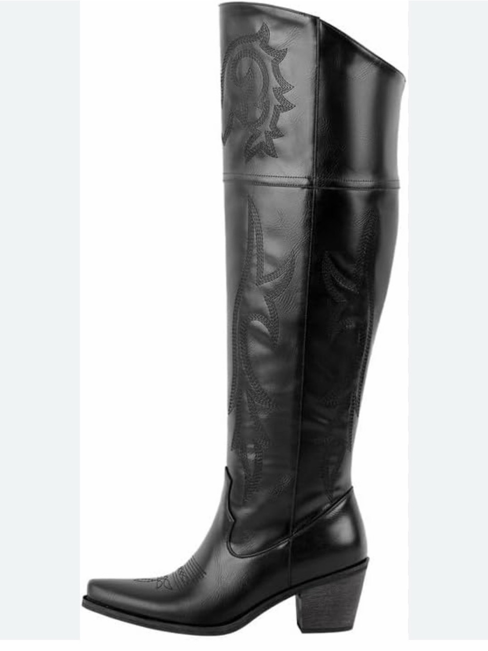 Amazon Black Knee-High Western Heeled Boot